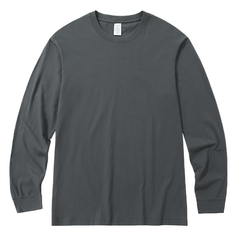 Camiseta de manga larga de algodón estilo americano, unisex, para otoño e invierno, cálida, holgada, cuello redondo, algodón peinado para hombre, color sólido, manga larga de algodón puro.