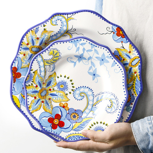 European and American creative hand-painted ceramic plates Western food plates irregular steak plates home decorative plates