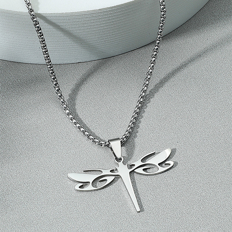 Fashion Simple Stainless Steel Hollow Dragonfly Necklace Wholesale Nihaojewelry display picture 2