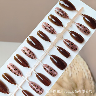 Cross-Border New Product Manicure Wearable Nails Dark Brown Leopard Print Cat Eye Nail Patch Almond Nail Manicure Finished Pre-Made Nail Patch