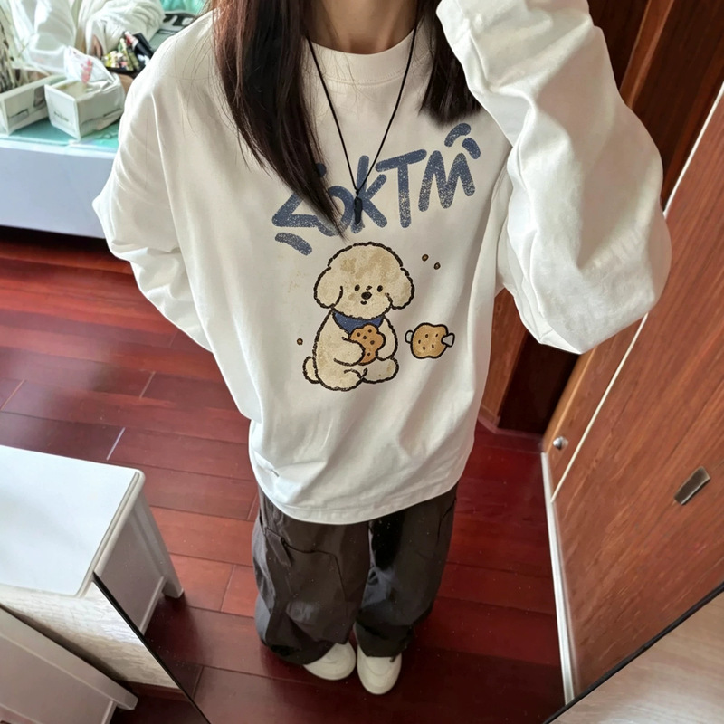 Plus-size women's pure cotton long-sleeve t-shirt, 2026 new style, loose fit, large size, early autumn design top, base layer shirt for women Plus-size women's pure cotton long-sleeve t-shirt, 2026 new style, loose fit, large size, early autumn design top, base layer shirt for women