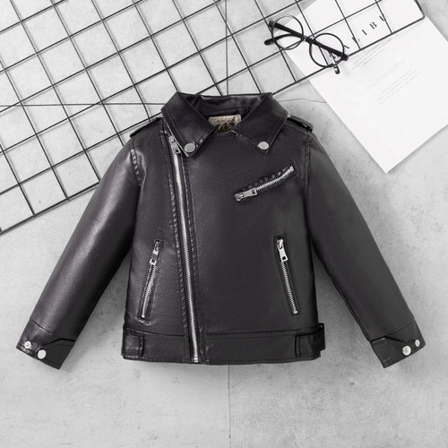 Children's clothing girls' leather jackets children's motorcycle leather jackets 2024 spring and autumn new Korean style small and medium-sized children's baby lapel jackets
