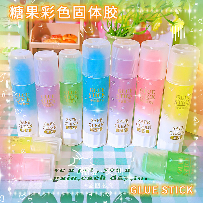 Rover Candy Colorfuled Solid Glue Translucent Glue Stick Student Handbook High Viscosity Solid Glue Kindergarten Handmade