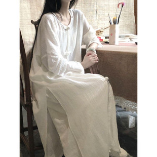 D6X Cotton and Linen Button-Up Shirt Long Zen Style Tea Suit Buddhist Zen Suit Women's Tang Suit Ethnic Chinese Style Suit Wide