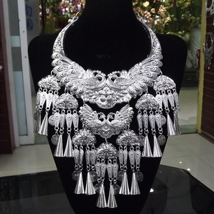 Manufacturer Miao Silver Double Peacock Necklace Internet Celebrity Same Jewelry Earring Set Women's Travel Commemorative Photography Miao Direct Sales