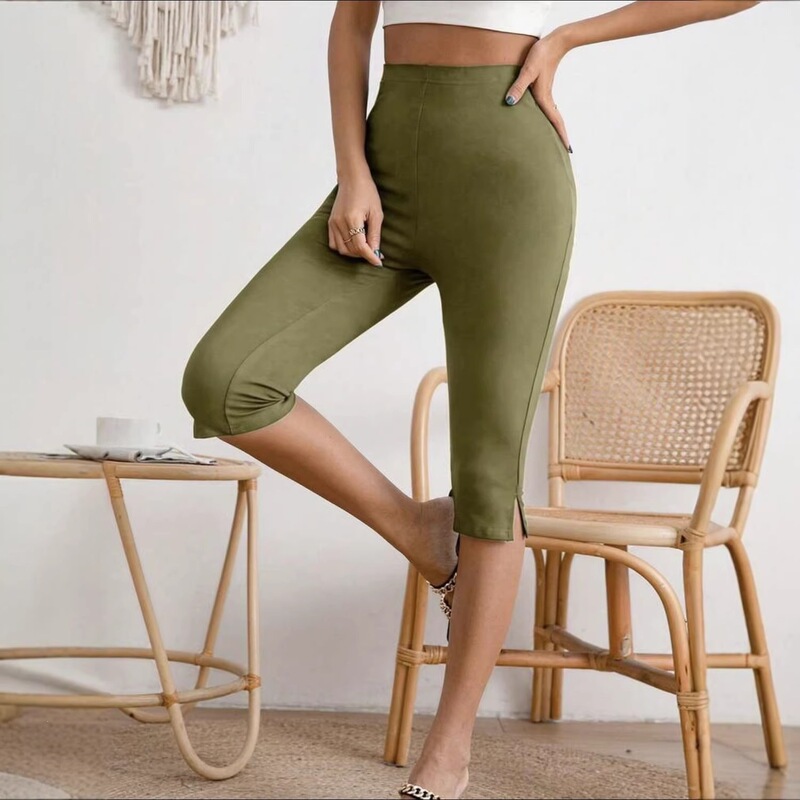Cross-border 2026 Amazon European and American Best-Selling Summer Women's Elastic Waist Casual Pants Slim Fit Split Capri Pants