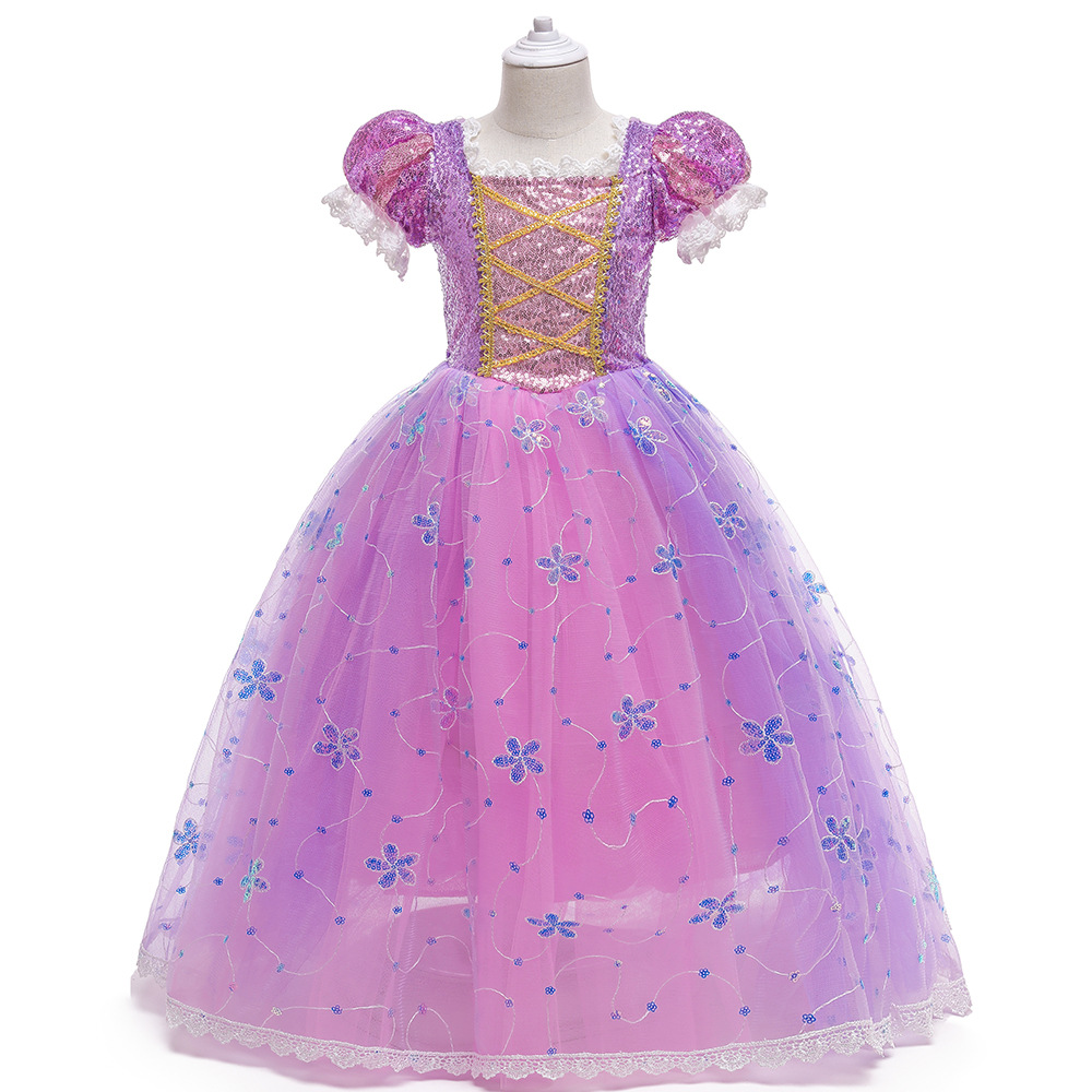 Halloween de pelo largo princesa vestido de lentejuelas medio y grande niños Sofía bordado princesa vestido niños pasarela espectáculo traje