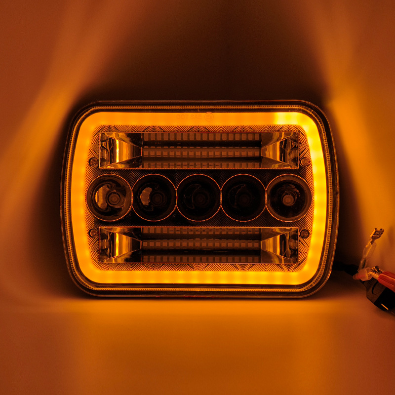 7-Inch 45W Square Headlight Modified with Led Daytime Running Lights, 5-Bead Square Light, Dual-Light Strong Light, High Brightness, High Power