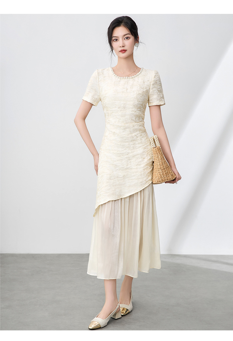 Váy maxi nữ cổ tròn đính cườm họa tiết bướm jacquard phong cách Trung Quốc — Màu đen chi tiết 16