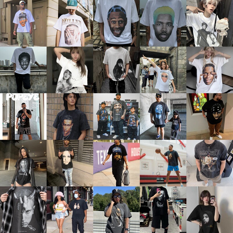 Tribute to Michael Jackson Michael Jackson Portraits Print Short Sleeve Vintage Men's and Women's High Street T-Shirt Trendy