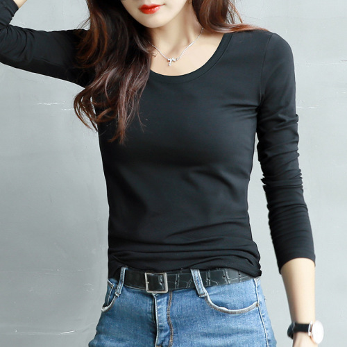 Black base shirt women inner long sleeve t-shirt women slim fit 2025 early spring women round neck top