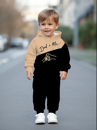 Baby and boy hooded hooded hoodie set, contrasting letter print, spring and autumn casual and comfortable suit, must-have outdoors