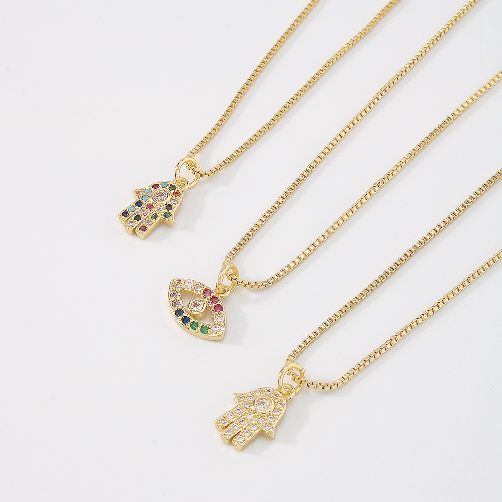 fashion creative palm eye micro-set zircon simple single-layer copper necklace