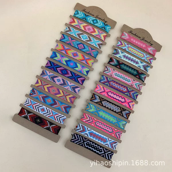 Bohemian Ethnic Style Hand Woven Colorful Vintage Adjustable Diamond Wavy Nepal Friendship Hand Rope