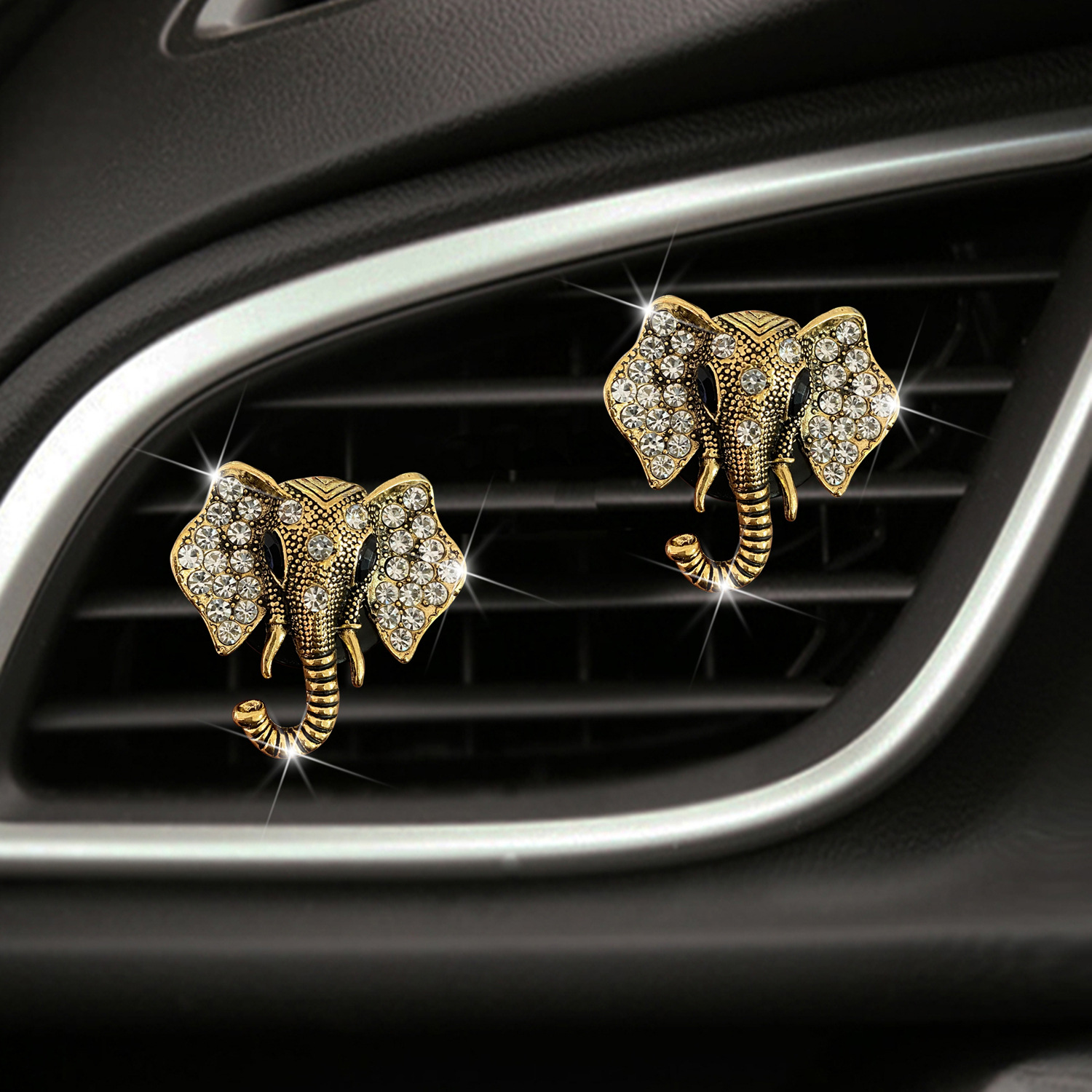Cute Diamond-embellished Crystal Elephant Head Car Air Vent Perfume Clip Car Perfume Car Interior Decorated Ornament