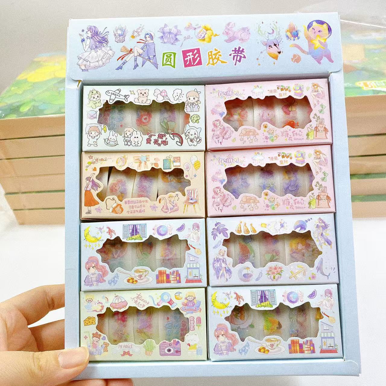 Cintas redondas pegatinas de cuentas de dibujos animados lindas chicas pegatinas de cuentas de mano decoración 4 pegatinas hechas a mano DIY esmerilado banda