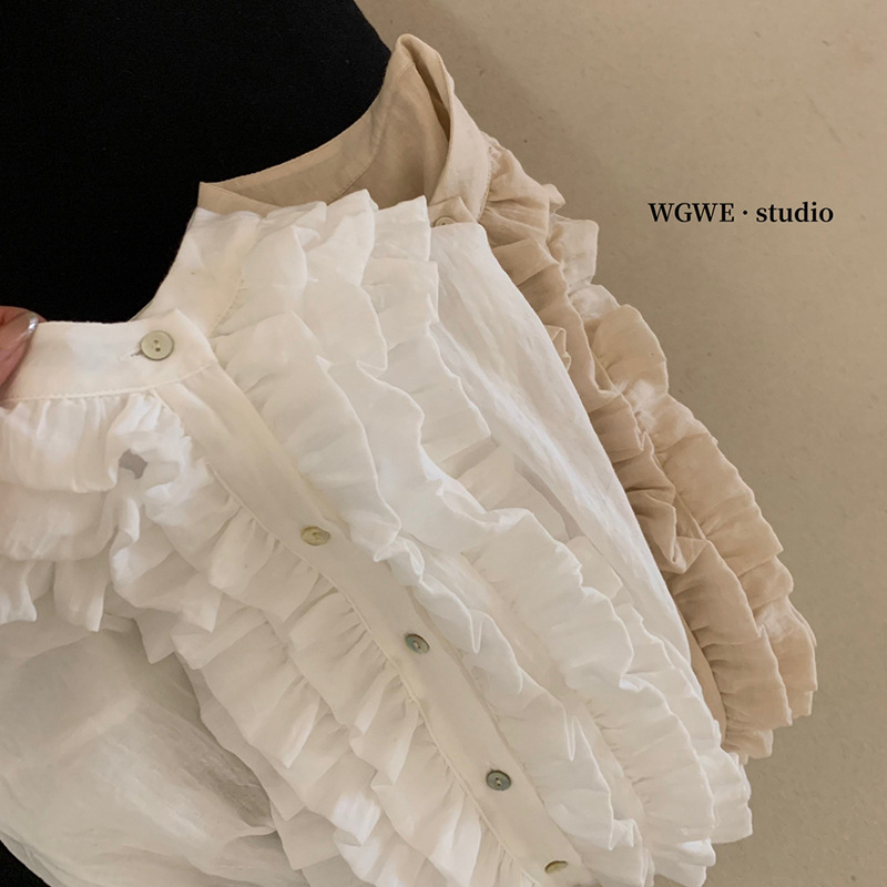 WGWE3569法式木耳边纽扣小众衬衣设计感上衣小衫|undefined