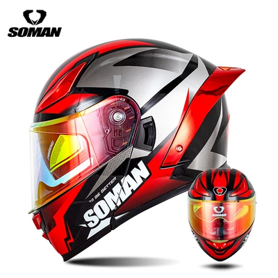 Motorcycle Helmets for Men, F2 | Motosiklet kaskı (dəbilqə) - white-and-red-fantasy-with-transparent-revo-red-s