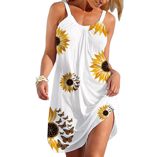 eabywish Women's Fashion New Flag 3D Print Strappy Dress