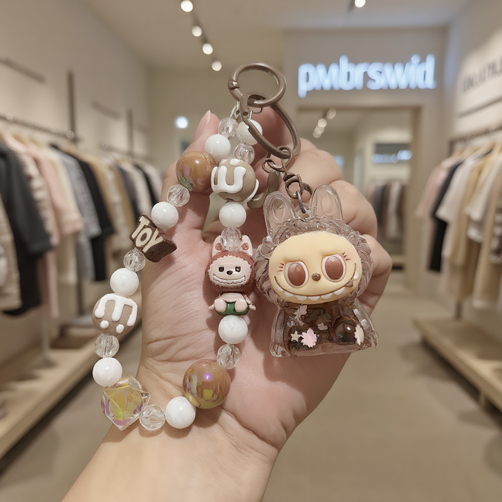 Crystal Oil-Filled Labubu Drift Bottle Keychain Pendant Wholesale Creative Personalized Mobile Phone Hanging Chain Exquisite Gift