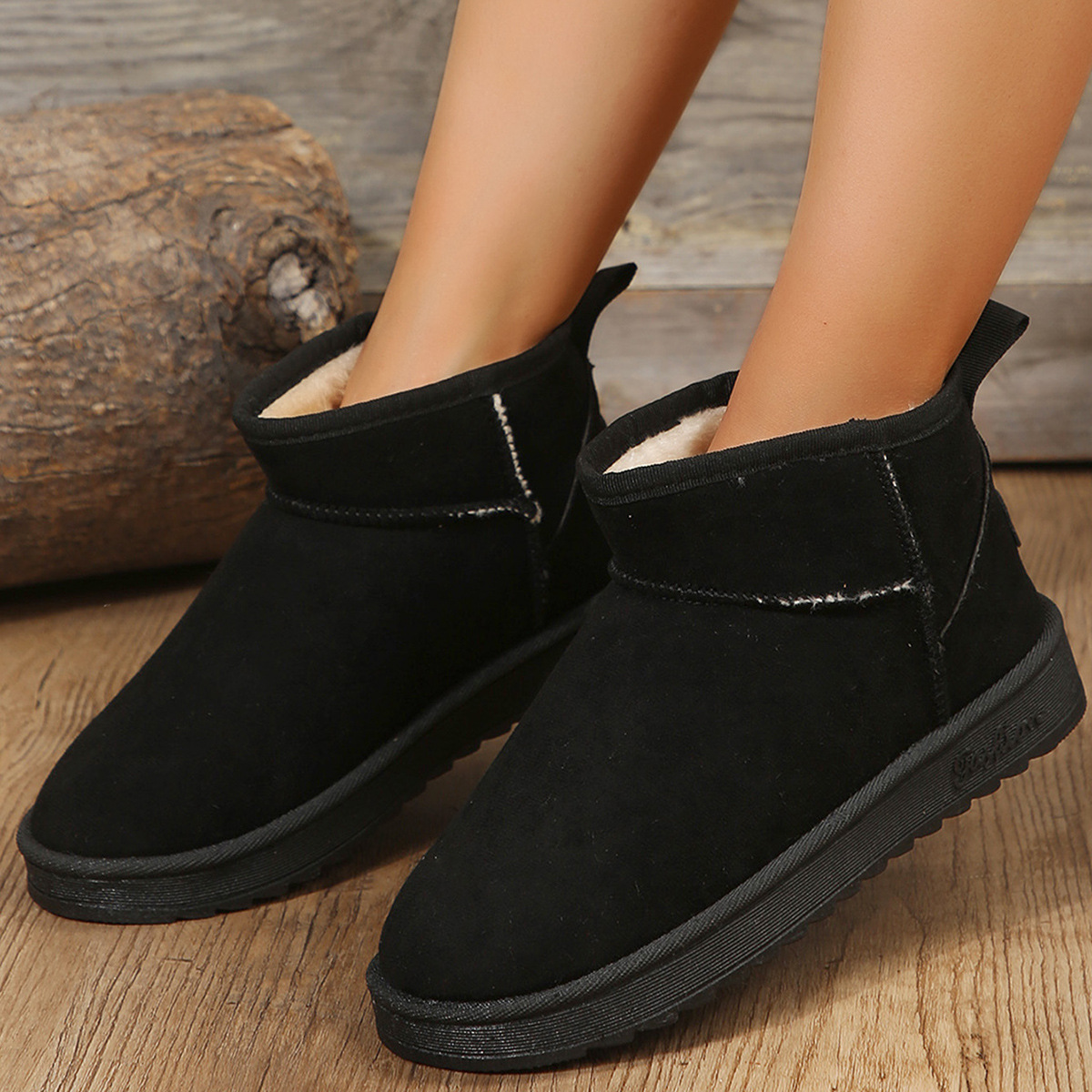Women's Winter Suede Ankle Snow Boots Flat Warm Retro Style_voghion.com