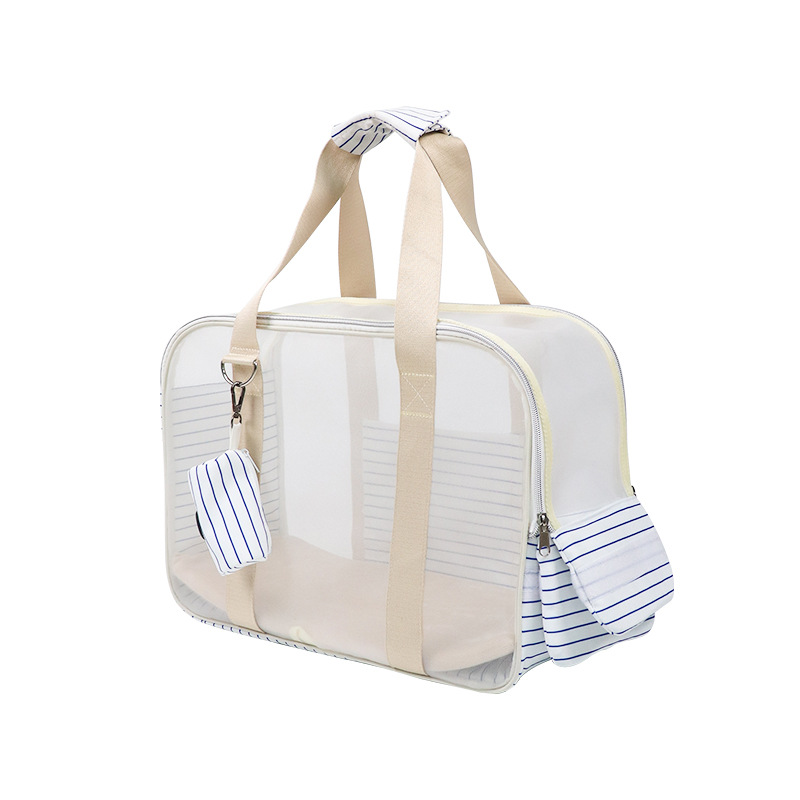 Bolso para gatos a rayas de moda de un solo hombro para salir, bolso para gatos domésticos transpirable de gran capacidad, bolso para perros de transporte de malla
