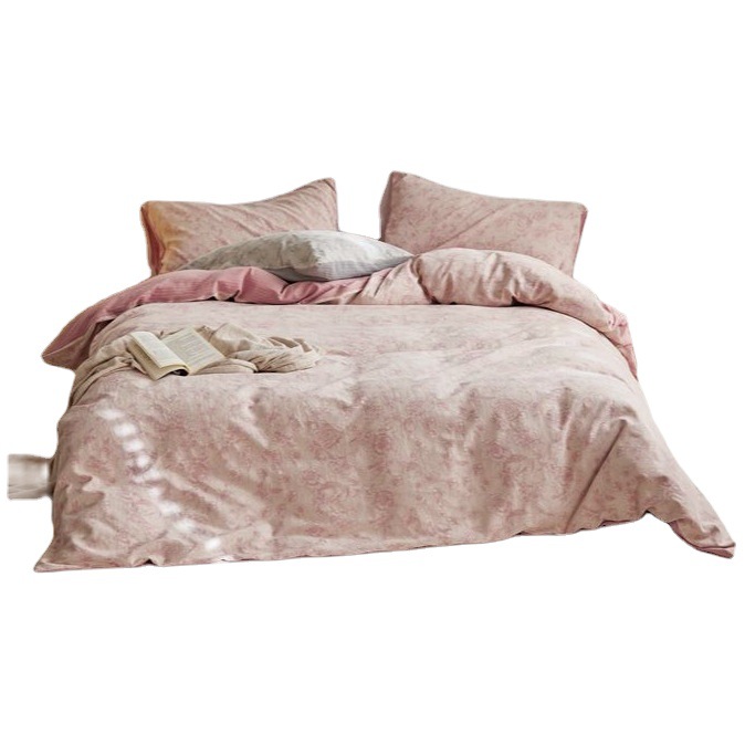 Una clase de madres y bebés de algodón teñido lavado con agua cuatro piezas de sábanas de algodón no impresas cubierta de cama dormitorio de estudiantes tres piezas