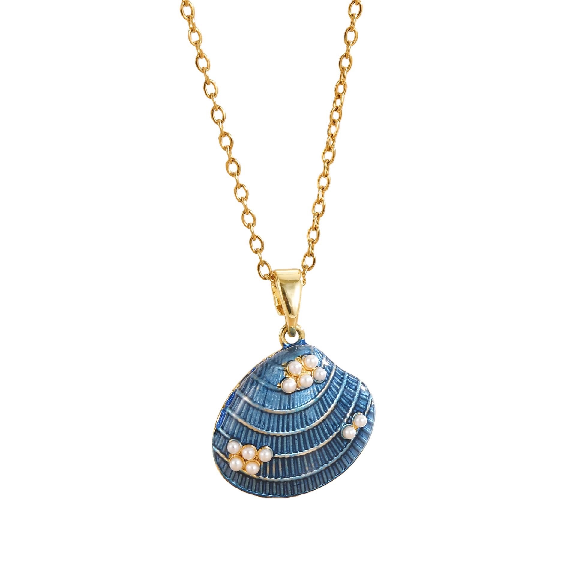 Ocean Style Shell Pendant Necklace With Pearl & Gold Plating_voghion.com
