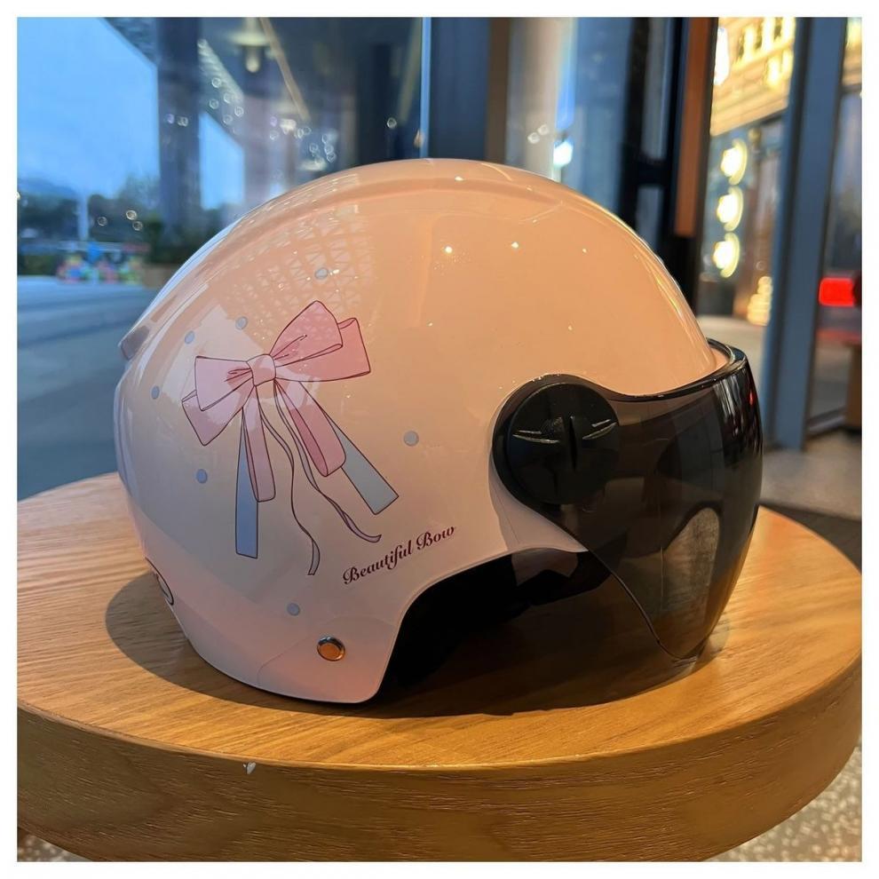 Electric vehicle helmet with 3C certification, suitable for all seasons, cute bow half helmet for girls, electric motorcycle riding helmet