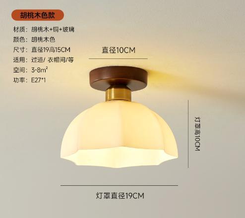 Lámpara de techo de nogal estilo chino para pasillo o balcón