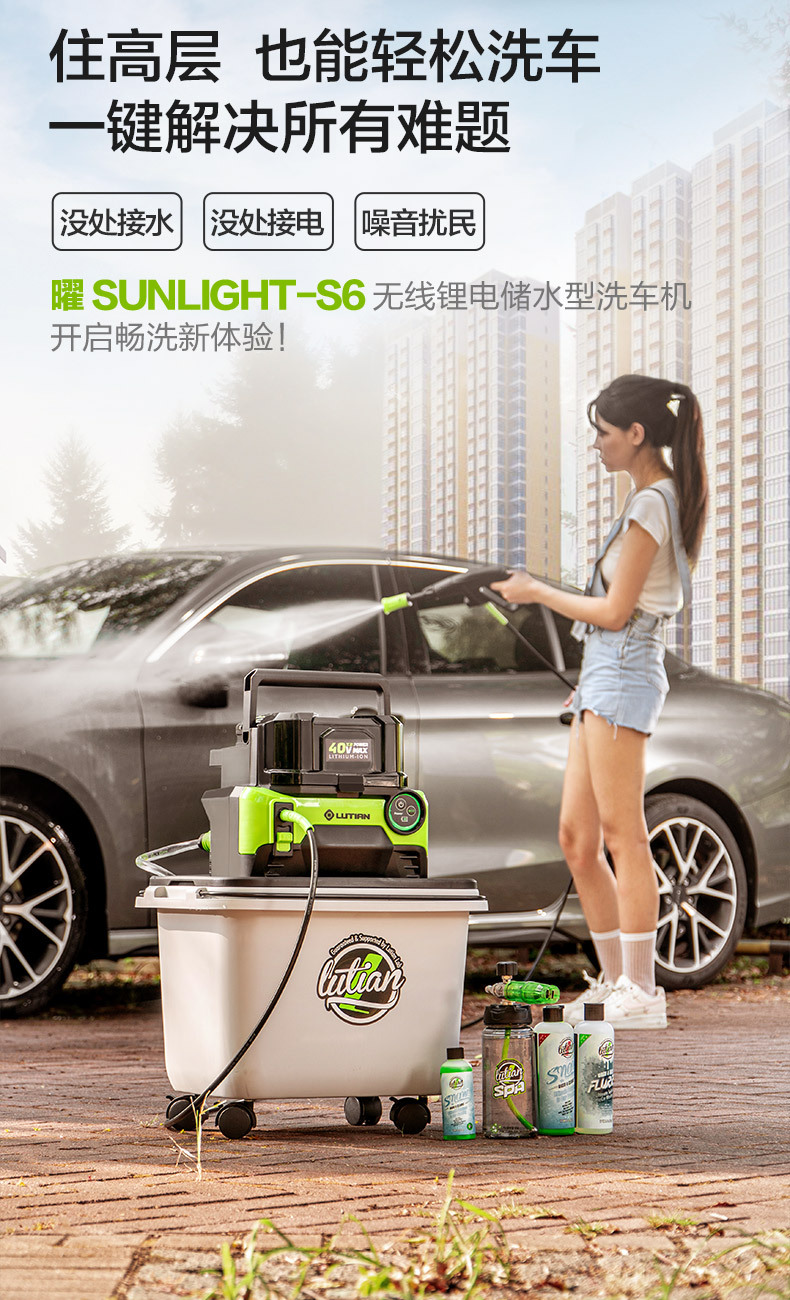 Greenfield Wireless Car Washer Yaoy S6 Home Rechargeable High-Pressure Water Gun Lithium Battery Car Washing Pump Cleaning Tool