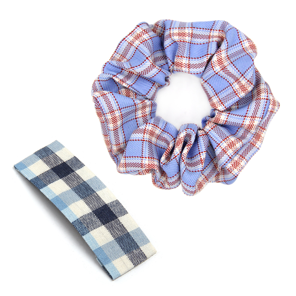 格纹发圈发夹组合 浅蓝