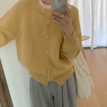 韩系圆领单排扣针织开衫女2025秋冬季软糯休闲百搭宽松毛衣外套