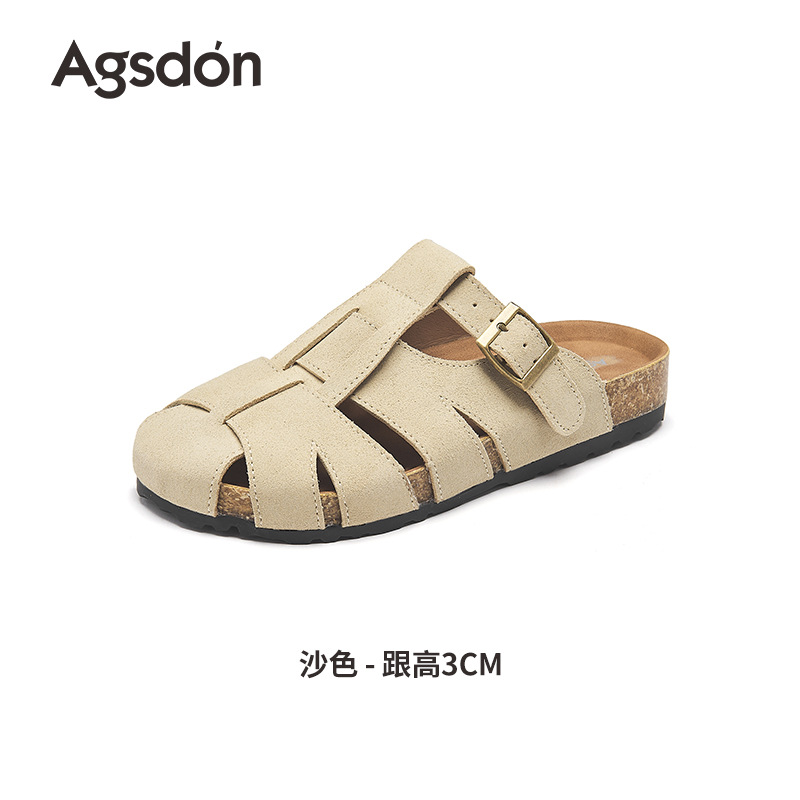 Augustion Half-pantuflas para mujer 2025 nuevo estilo de verano tejido de plataforma con falda retro Baotou Boken Shoes