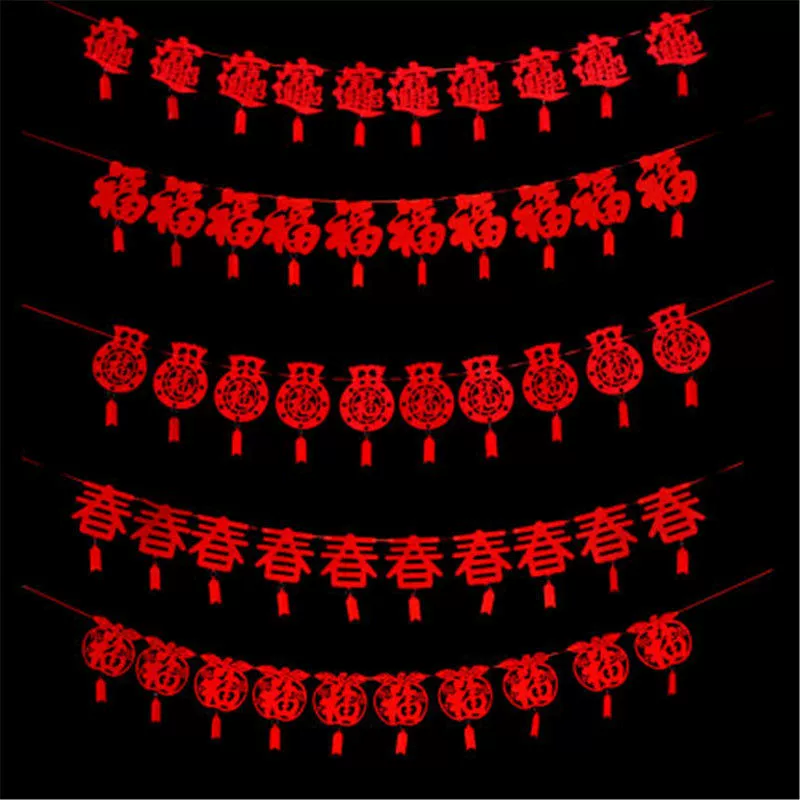 Новогодние красные декоративные гирлянды с символикой удачи, украшения для Нового года и Рождества, товары для Весеннего фестиваля, маленькие фонарики, декор для церемоний открытия торговых центров