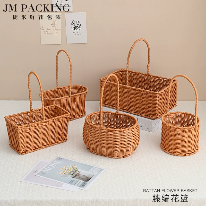 Материалы для упаковки букетов, открытие цветочного магазина, свадебные поделки, ручная корзина для цветов, плетение из ротанга, плетение из соломы, цветочная композиция ручной работы, плетеная корзина для цветов