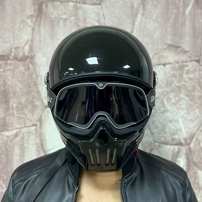 Motosiklet kaskı (dəbilqə): Helmet for Heavy Motorcycles, Ghost Skull - single-helmet-with-retro-black-tea-goggles-black-grid-band-please-leave-a-message-for-the-color-of-the-helmet-transparent-mirror-delivered-m
