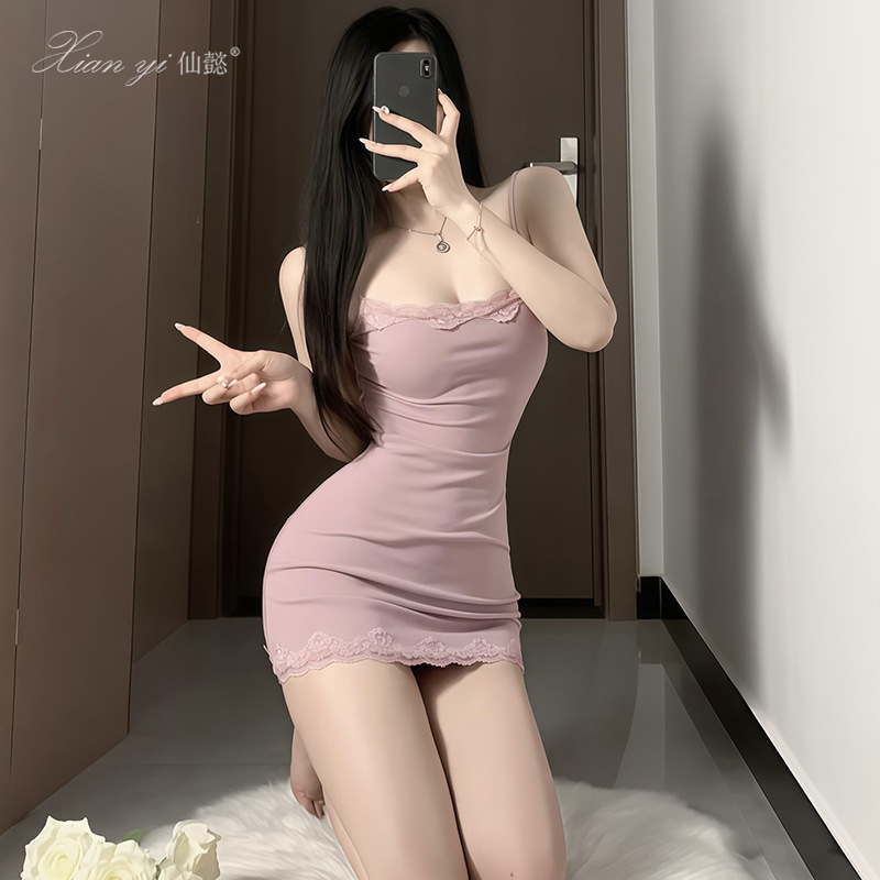 Xianyi Modal Pajamas Women's Summer Pure Desire Lace Temptation Slim Sexy Suspender Skirt High-End Home Clothes 689