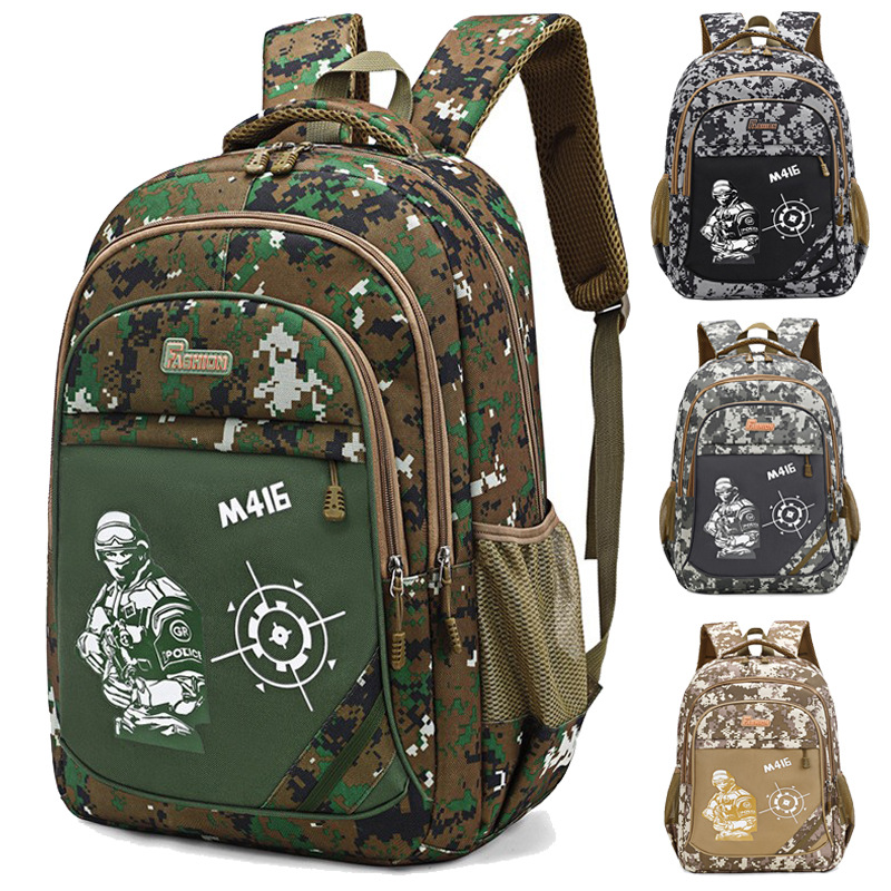 Cross-border camouflage PUBG level 3 backpack for elementary school students, camouflage children's schoolbag for boys in grades 1-3-6, double shoulder backpack.