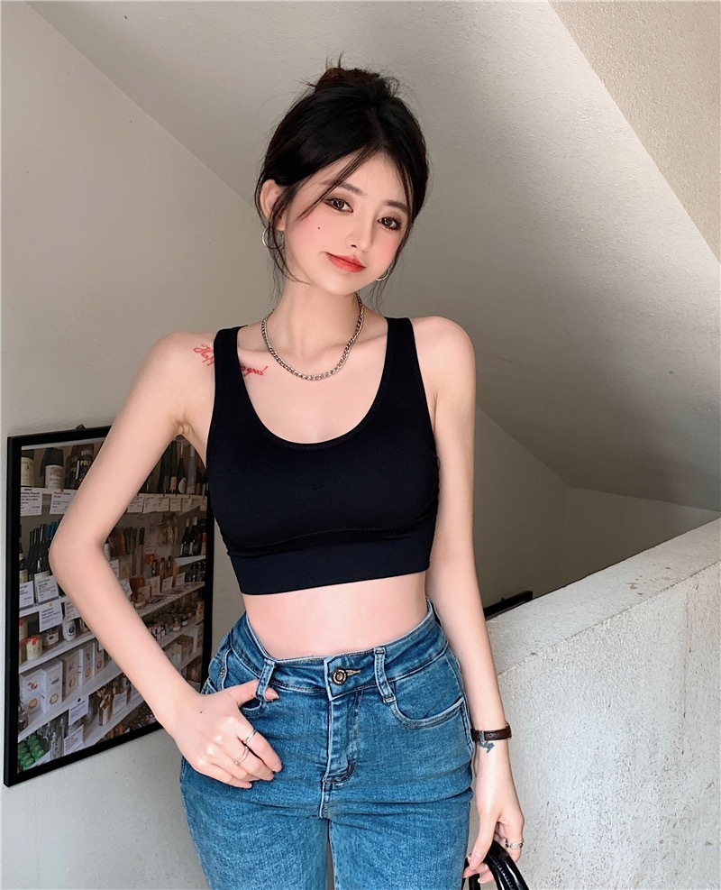 Spring and summer with chest pad cross back bra one-piece underwear inner top small sling thread vest for women outer wear