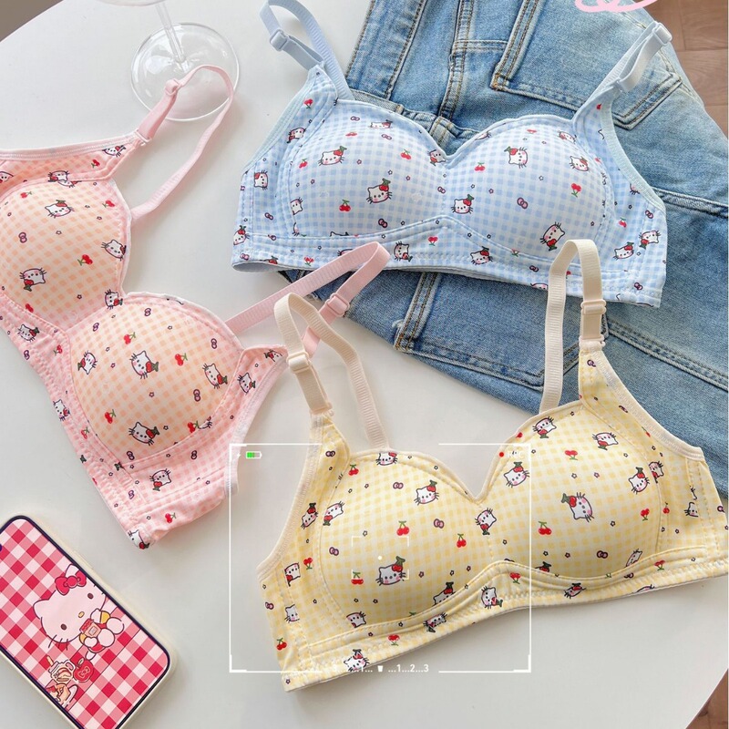 Kitty No Steel Ring Girl Cute Printed Underwear Female Student Anti-sagging Comfortable Breathable Small Chest New Style Bra Kitty No Steel Ring Girl Cute Printed Underwear Female Student Anti-sagging Comfortable Breathable Small Chest New Style Bra