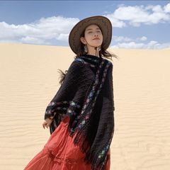 女性のプルオーバーマントエスニックスタイル新しいショール旅行オフィスニットタッセル写真撮影ファッション暖かい旅行マント