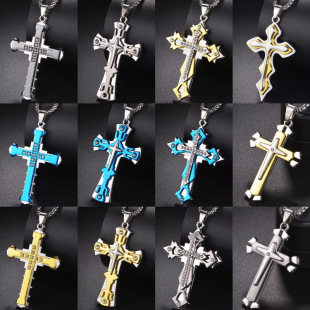 Long Rui 2024 Dark Knight with men's diamond cross pendant silver gold black domineering pendant necklace wholesale