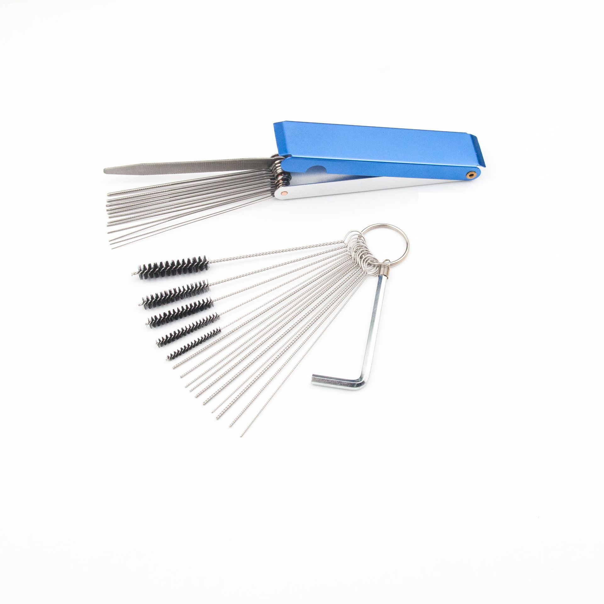 Cepillo de limpieza del carburador, pistola de pulverización, cepillo de limpieza de la pluma, raspador de caja de aluminio de aguja de acero inoxidable