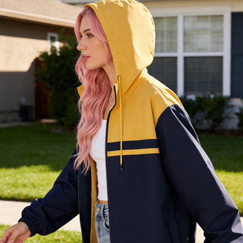 Unisex Casual Outdoor Sports Jacket, Retro Style Hooded Windproof Jacket, 90S Color-Blocked Windbreaker Jacket