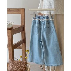 韓国子供服女の子ジーンズ2025春新作子供ファッショナブルで多用途なレースストレートワイドレッグパンツ