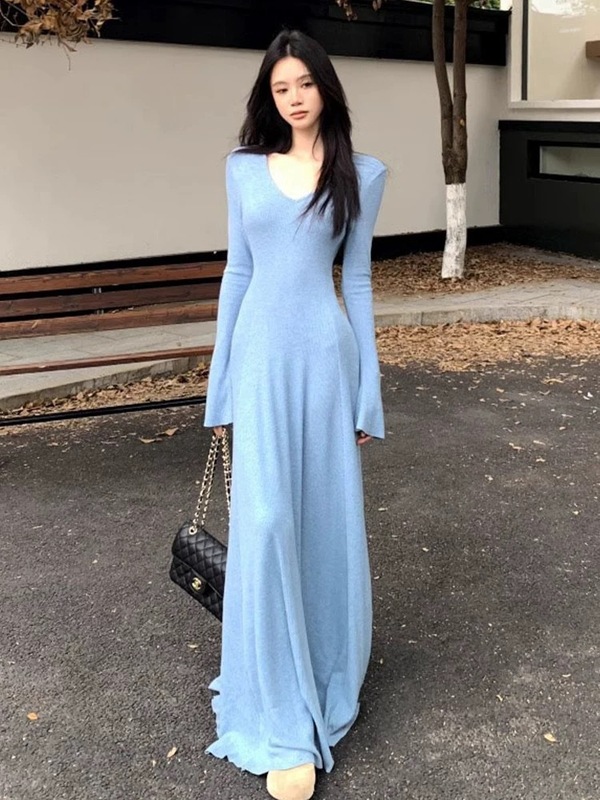 法式针织配大衣连衣裙子2025新款女早春季设计感气质收腰掐腰长裙|undefined