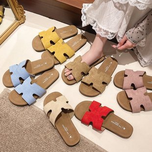Lazy One-word Slippers Women's Summer Flat Fairy Style 2025 New Style Slippers with Skirt Seaside Beach Slippers