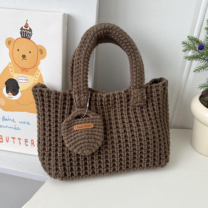 Bolsa de tejido coreana ins bolsas de gancho hechas a mano de color sólido bolsas de lana lindas bolsas de mano de otoño y invierno para llevar bolsas de teléfono móvil