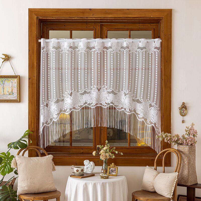 French-Style European White Lace Kitchen Partition Curtain, Jacquard Floral Coffee Curtain, Door Curtain, Bay Window Short Curtain, Cabinet Decoration French-Style European White Lace Kitchen Partition Curtain, Jacquard Floral Coffee Curtain, Door Curtain, Bay Window Short Curtain, Cabinet Decoration